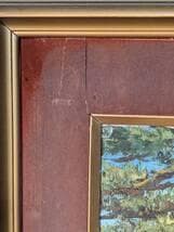 【真作】絵画　油彩8号　富士山遠望　雄大な風景と針葉樹林の構図　W49