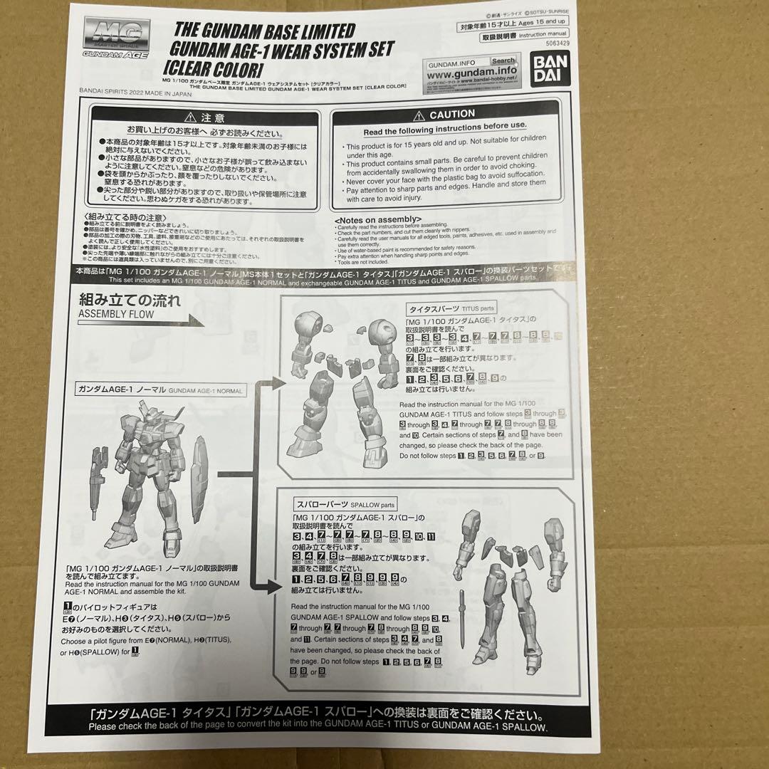 MG ガンダム AGE-1ウェアシステムセット[クリアカラー]