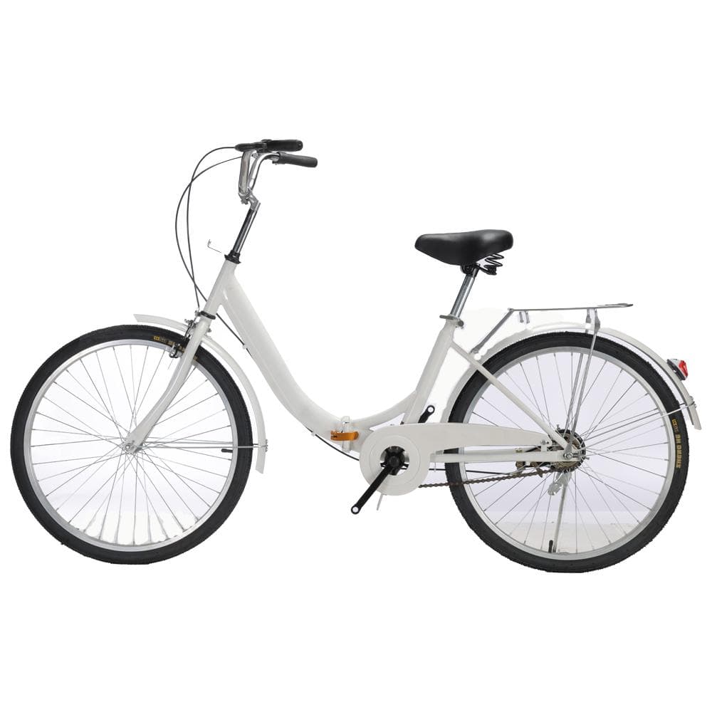 折りたたみ自転車 6段変速２６インチ ミニベロ ママチャリカゴ付 折り畳み【白