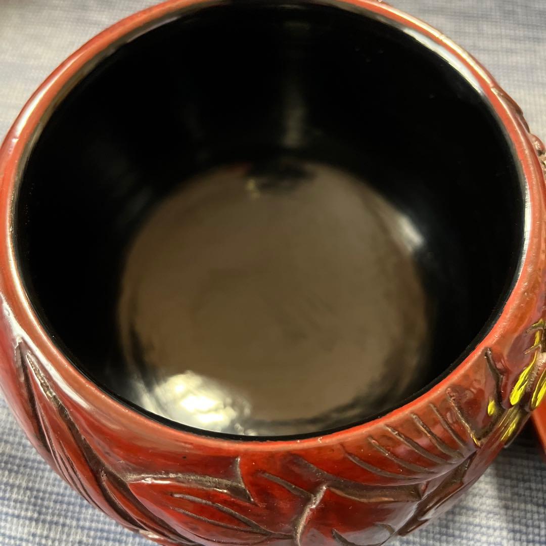 ハンドメイド　碁器　獅子牡丹　鎌倉彫　木星　漆塗り