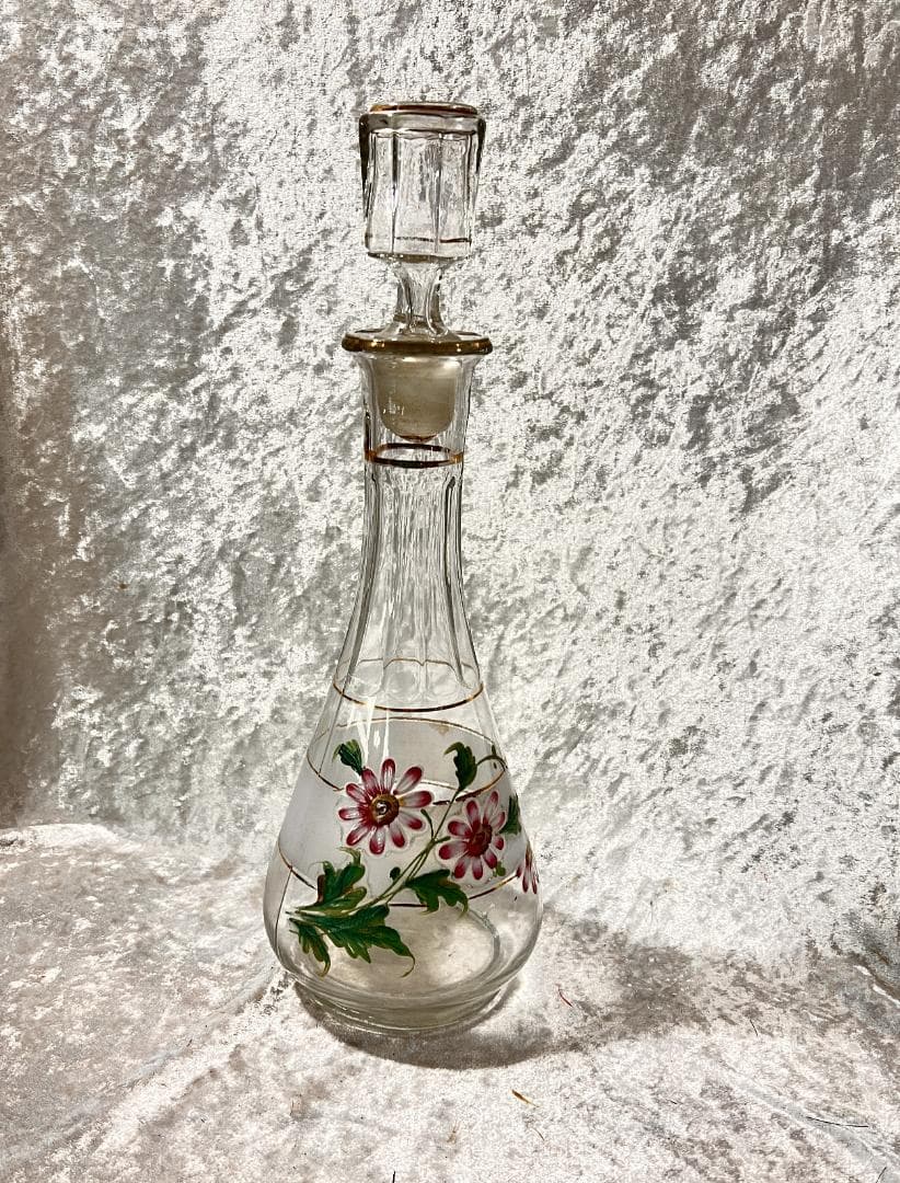 花柄ガラスデキャンタ 高さ約25cm