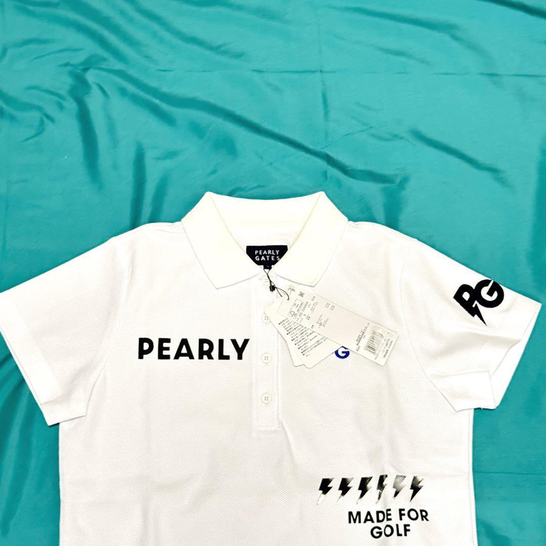 新品タグ付 パーリーゲイツ ゴルフポロシャツ 白 雷柄 日本製　0 22年モデル