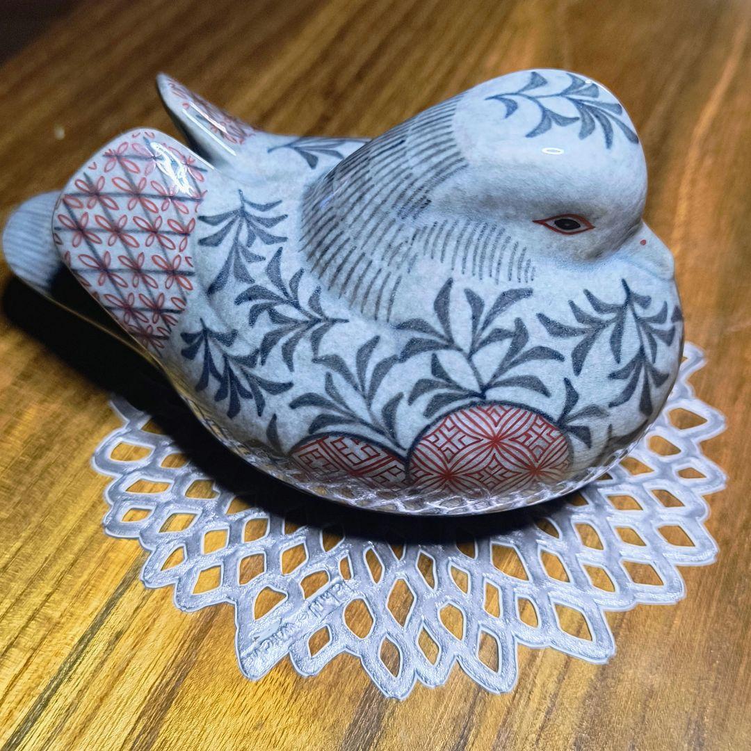 ロイヤルクラウンダービー　色絵吹墨鴛置物 オシドリ人間国宝 十三代今泉今右衛門
