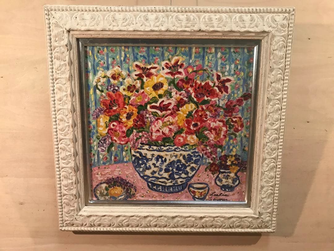 レスリー・セイヤー「ルーム・オブ・フラワーズ」ジークレー＋油彩４号　直筆サイン有