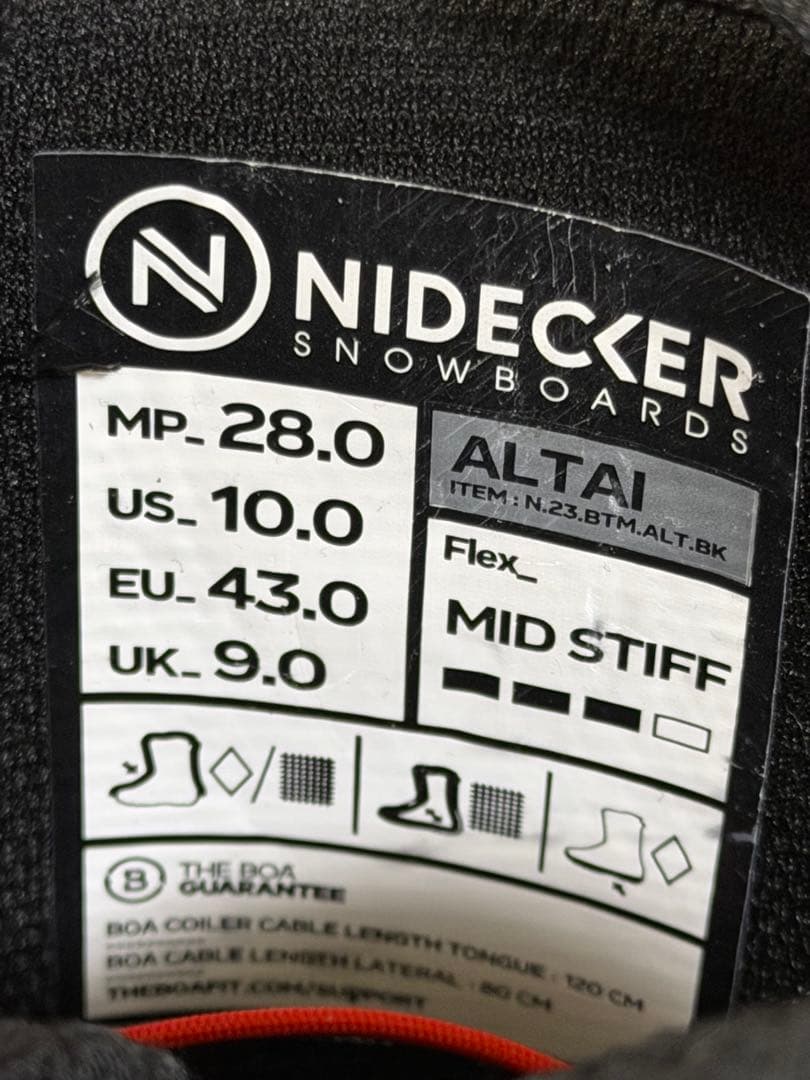 極美品 NIDECKER ALTAI スノーボードブーツ BLACK 28㎝