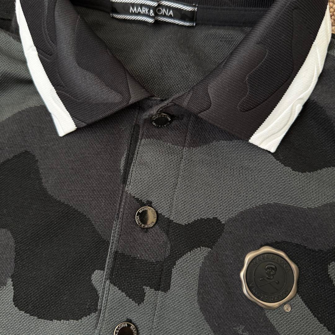 マークアンドロナ　ポロシャツ　黒　迷彩　総柄　グレー　S 美品　マーク&ロナ