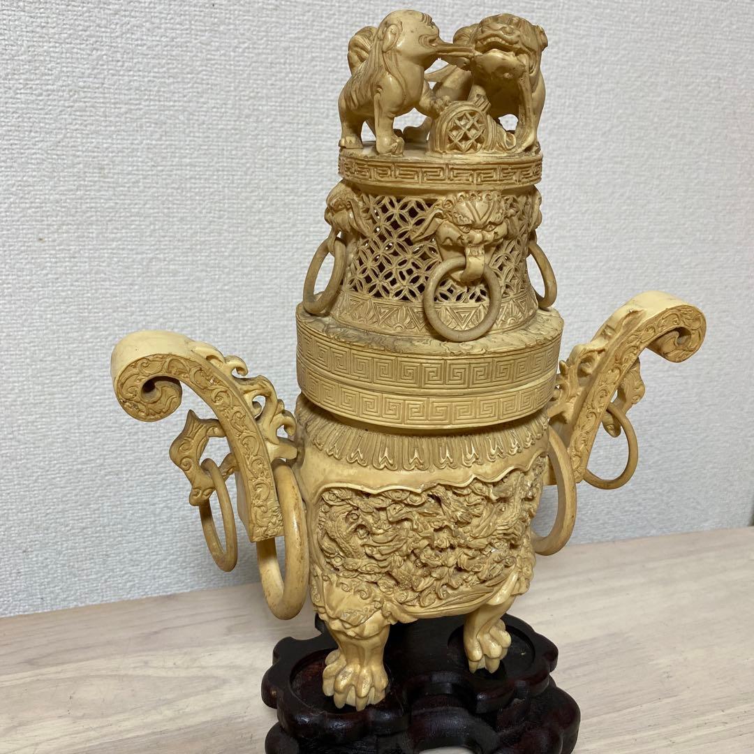 中国 香炉 アンティーク 古美術 骨董品 彫刻 匠の技 台座付 激レア 希少 壺