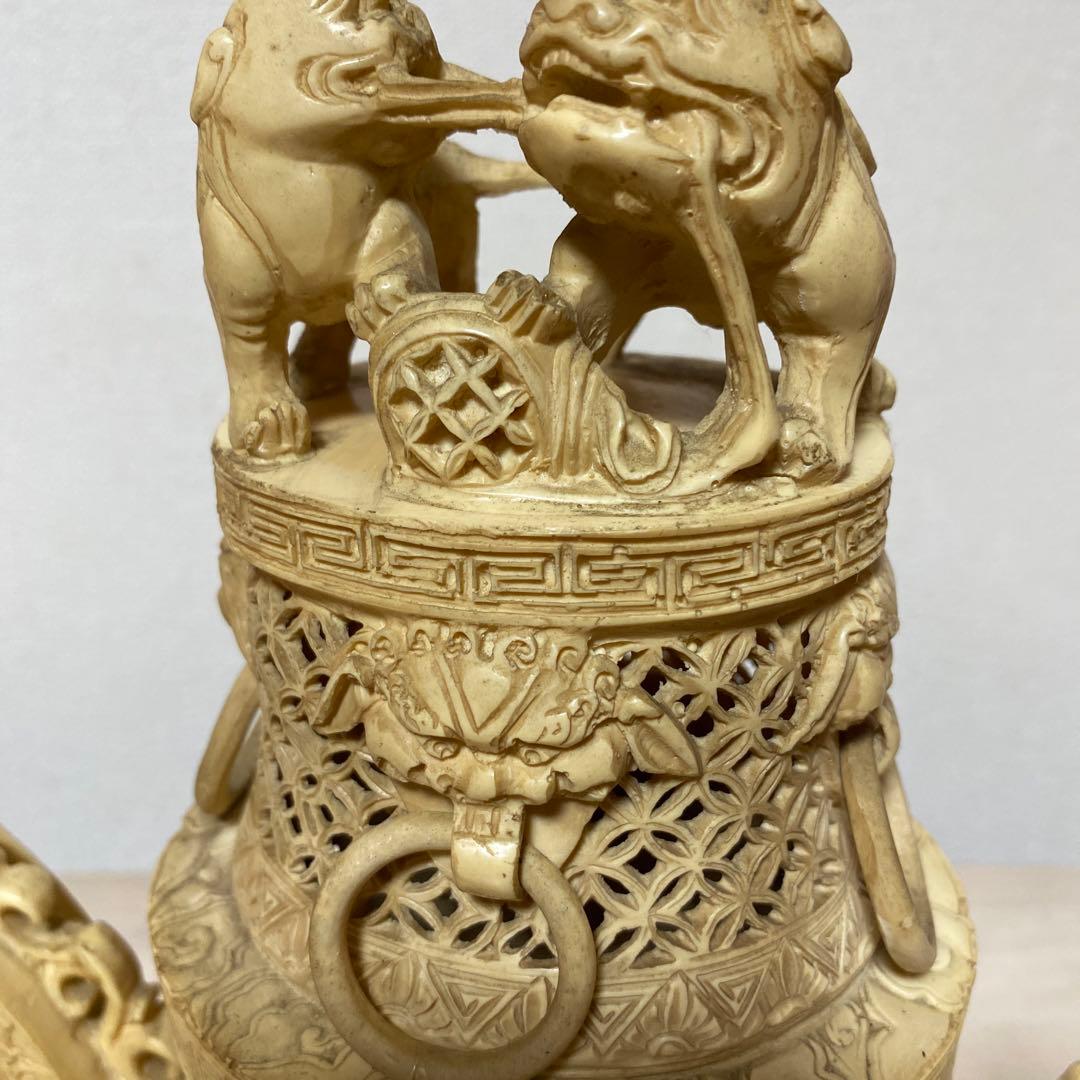 中国 香炉 アンティーク 古美術 骨董品 彫刻 匠の技 台座付 激レア 希少 壺