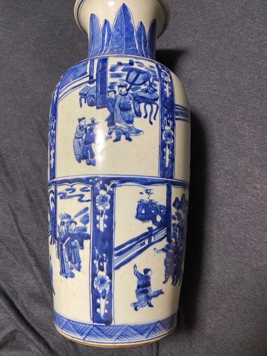 中国古美術 染付け　大清康煕年製　青花人物花瓶 39cm