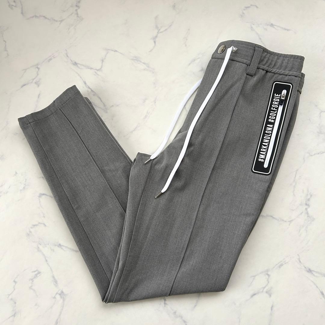 極美品 マークアンドロナ 2023年 ゴルフパンツ ラバーロゴ 裏起毛 グレー