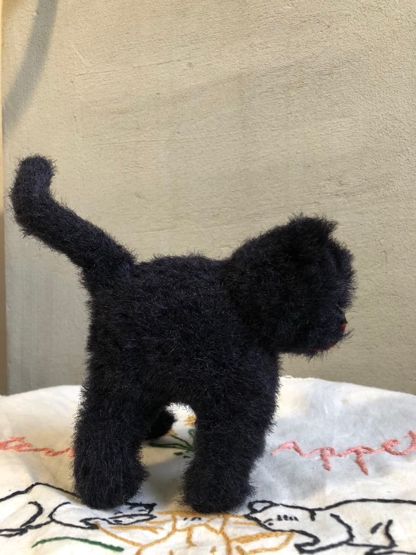 アンティーク ドイツ製 グリーンお目々の黒猫ちゃん テディ