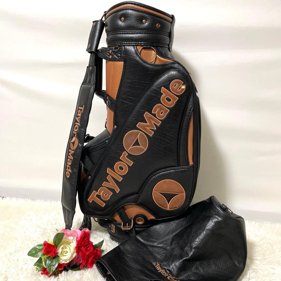 【オールレザー✨】テーラーメイド 本革 キャディバッグ 黒×ブロンズ カート型
