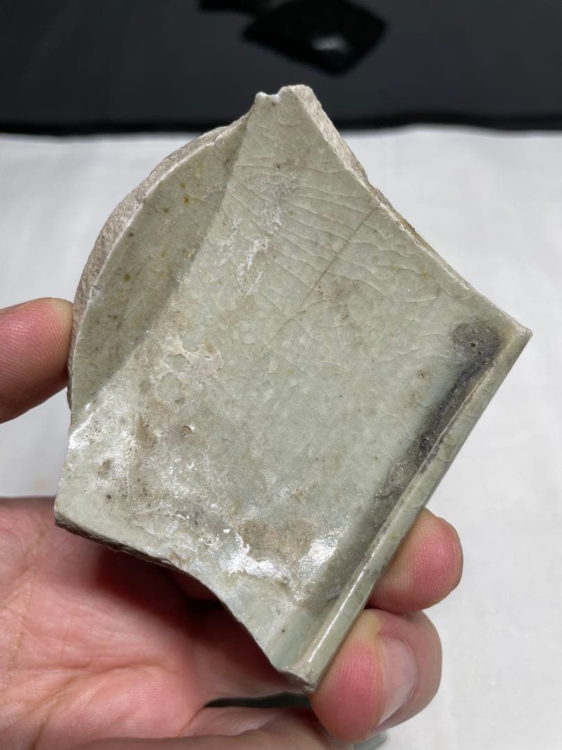 青磁。龍泉青磁。標本。骨董品。殘片4本。陶片（古美術）。宋時代