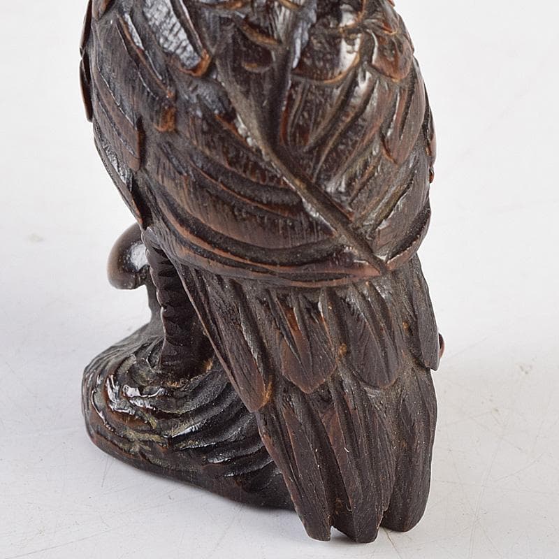 時代提げ物　唐木紫檀彫刻　鶴魚　置物　根付　C　R9308