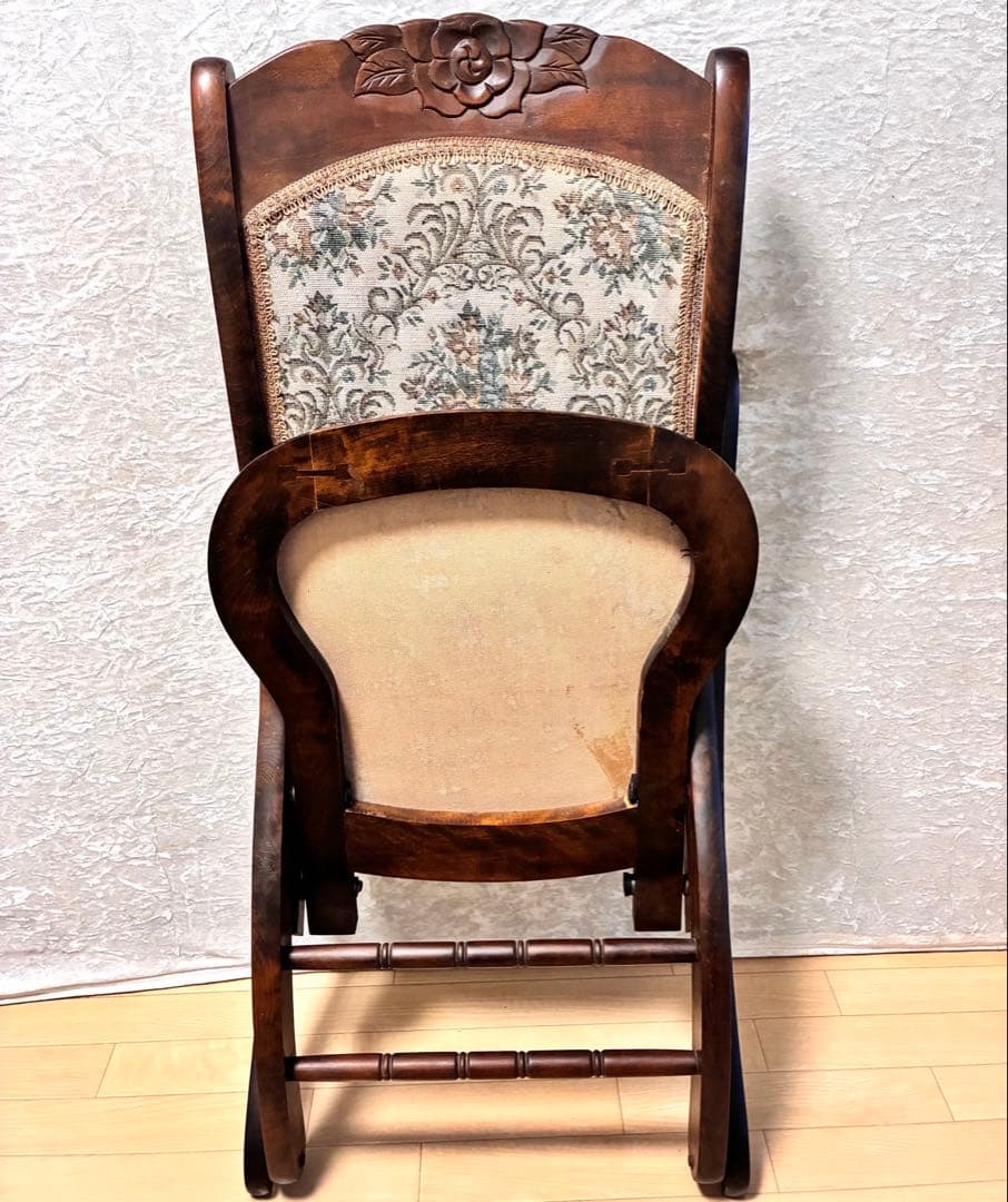 アンティーク ゴブラン織 ロッキングチェア ロココ調 折り畳み椅子 【送料込】