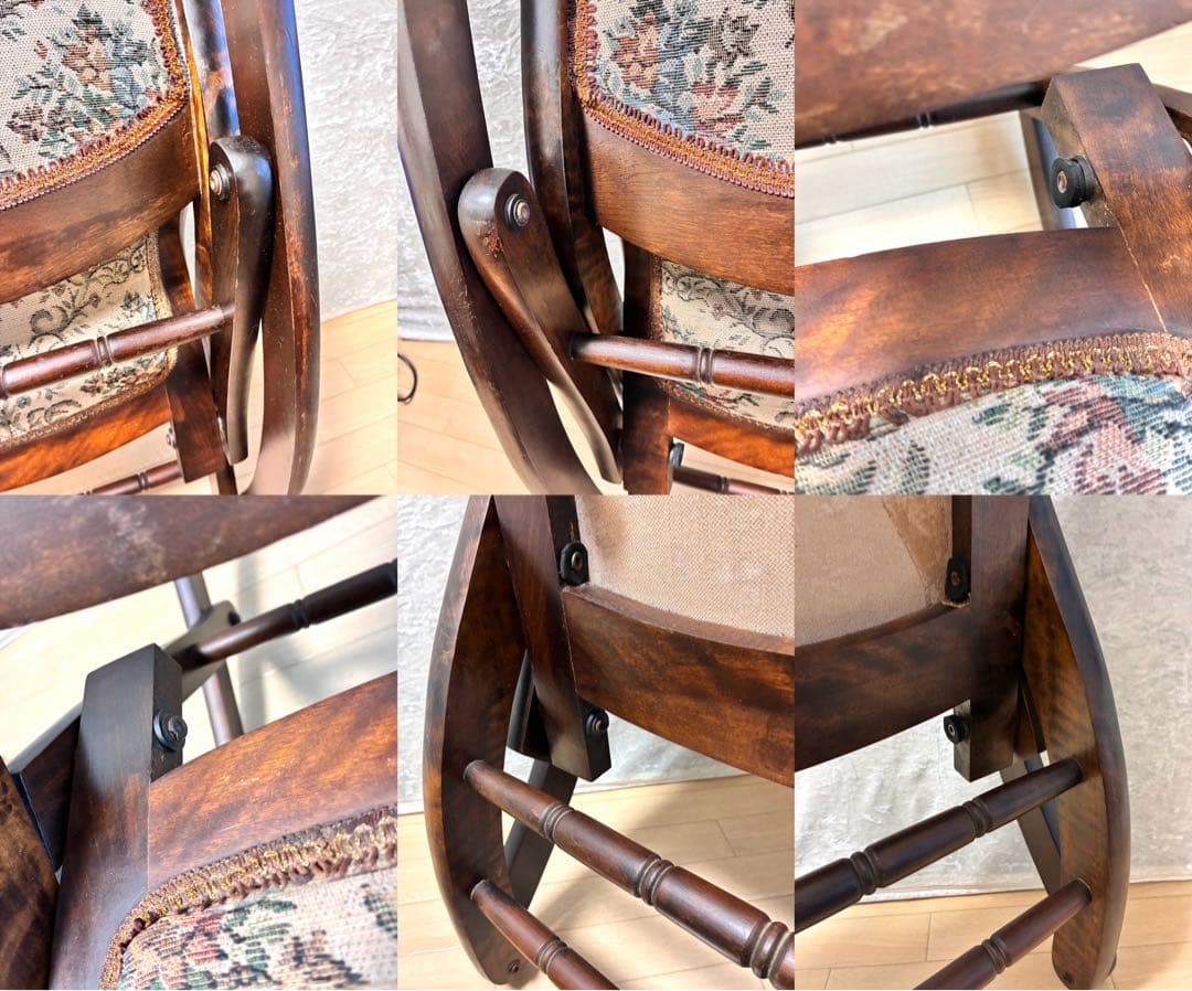 アンティーク ゴブラン織 ロッキングチェア ロココ調 折り畳み椅子 【送料込】