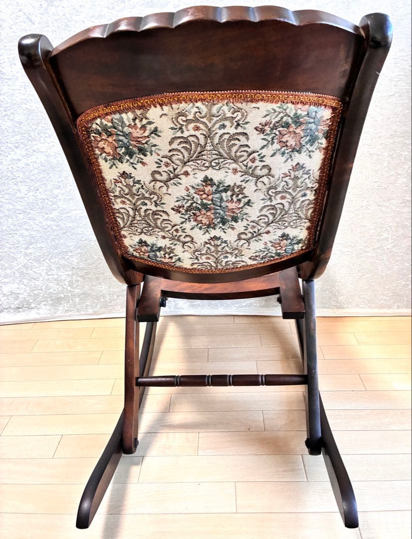 アンティーク ゴブラン織 ロッキングチェア ロココ調 折り畳み椅子 【送料込】