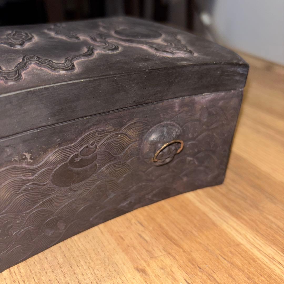 b*h様 希少品　雪浪金星　硯　彫刻入り　大型硯箱 書道用　中国骨董品