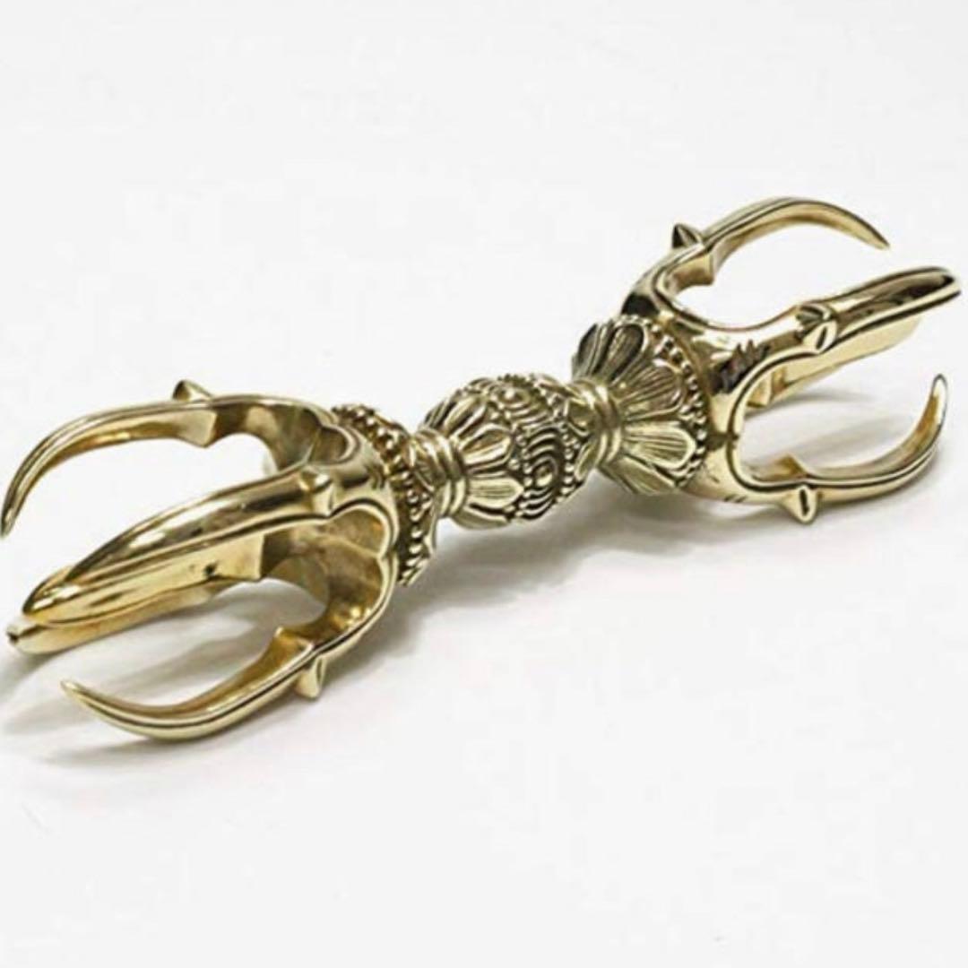 希少　金剛杵　五鈷杵　法具　チベット密教　ビンテージ　バジュラ　仏教美術　黄銅製