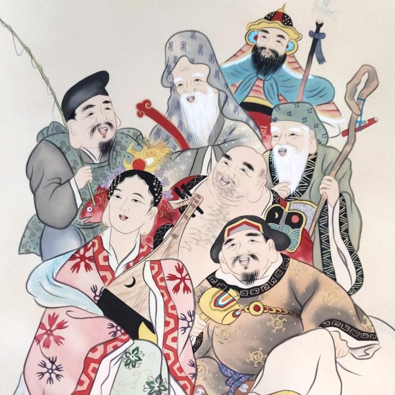 掛軸☆森 西鶴☆「七福神」良好