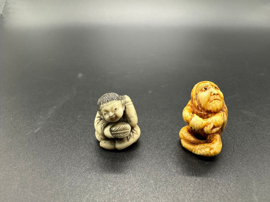 緒締　緒締玉　2点　だるま　天然材質　骨董古美術