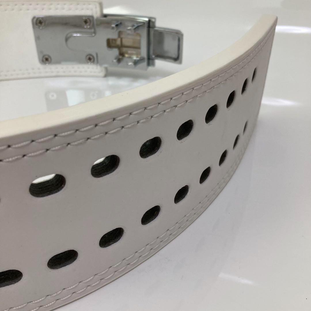 新品 パワーベルト レバーアクション Lサイズ 本革 白ベルト×光沢銀 可変式