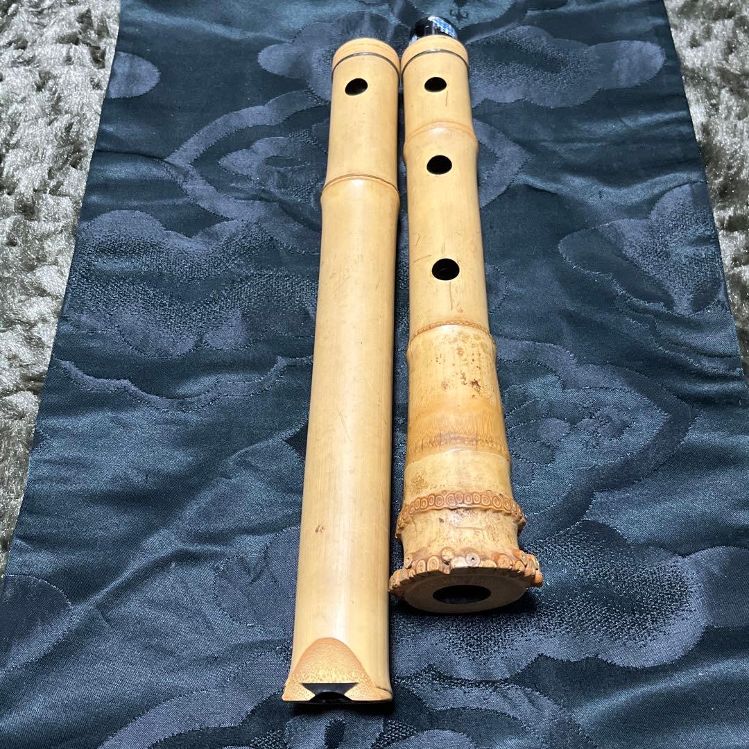 尺八 琴古流 在銘 竹治 1尺9寸管 中継ぎ籐巻き銀三線 【音出し確認済み】