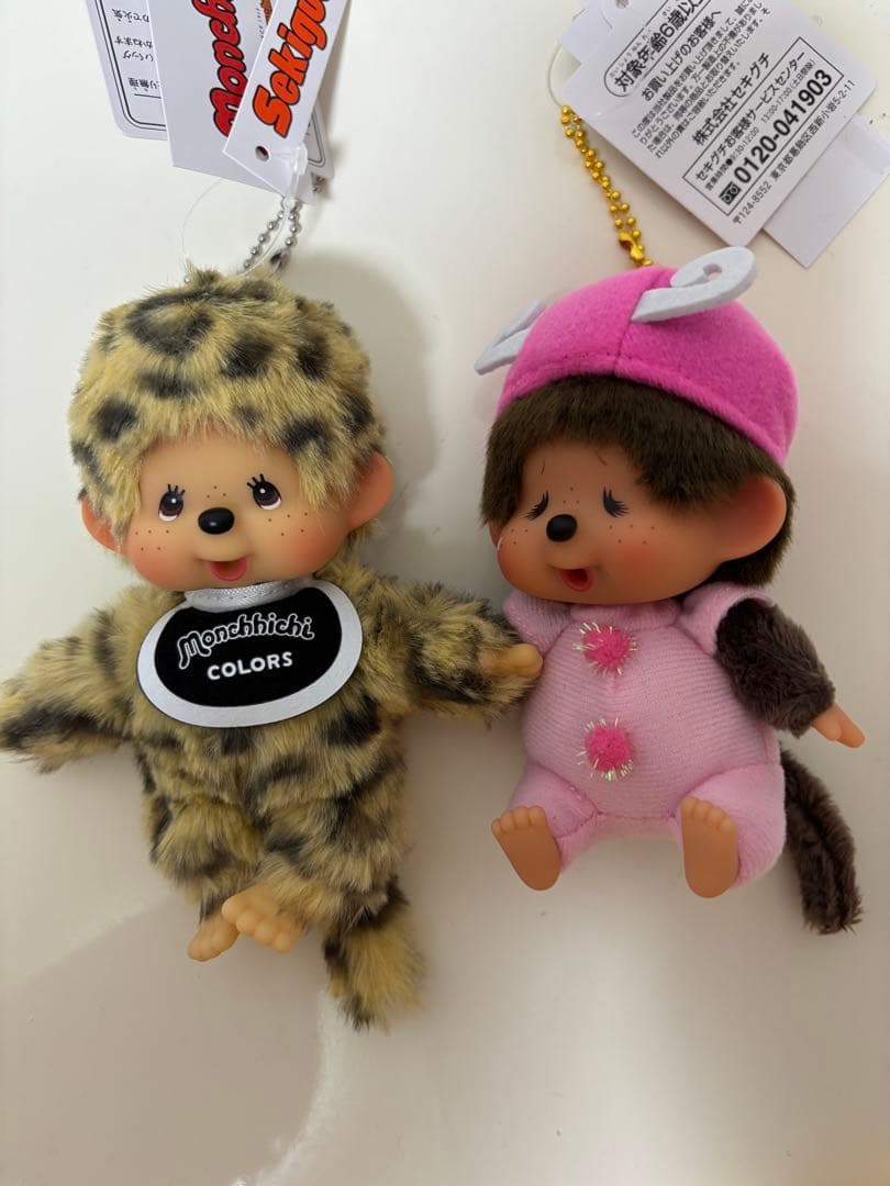 モンチッチcolorsヒョウ柄、顔でかＳＳちょうちょキーチェーン2体セット