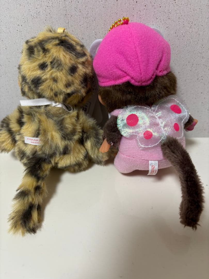 モンチッチcolorsヒョウ柄、顔でかＳＳちょうちょキーチェーン2体セット