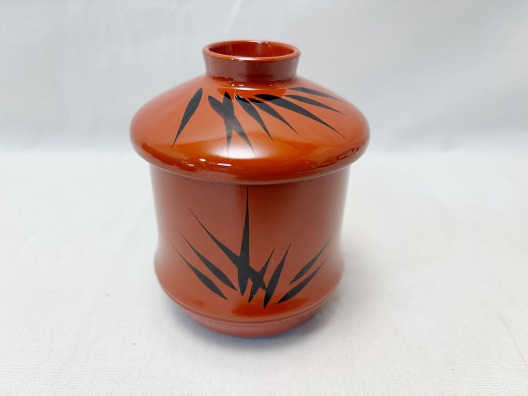 未使用 懐石道具 竹形朱塗箸洗 5客揃 黒竹蒔絵 内黒 和食器 小吸物椀 元箱