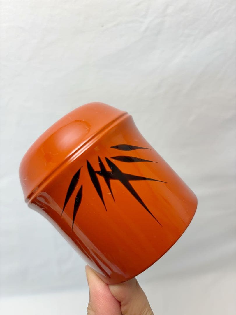 未使用 懐石道具 竹形朱塗箸洗 5客揃 黒竹蒔絵 内黒 和食器 小吸物椀 元箱