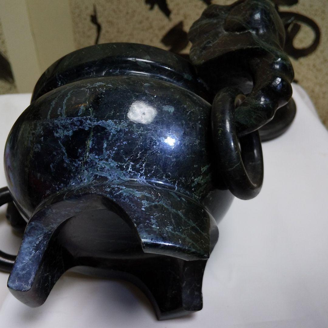 骨董 中国古玩 蛇紋石 三足香炉