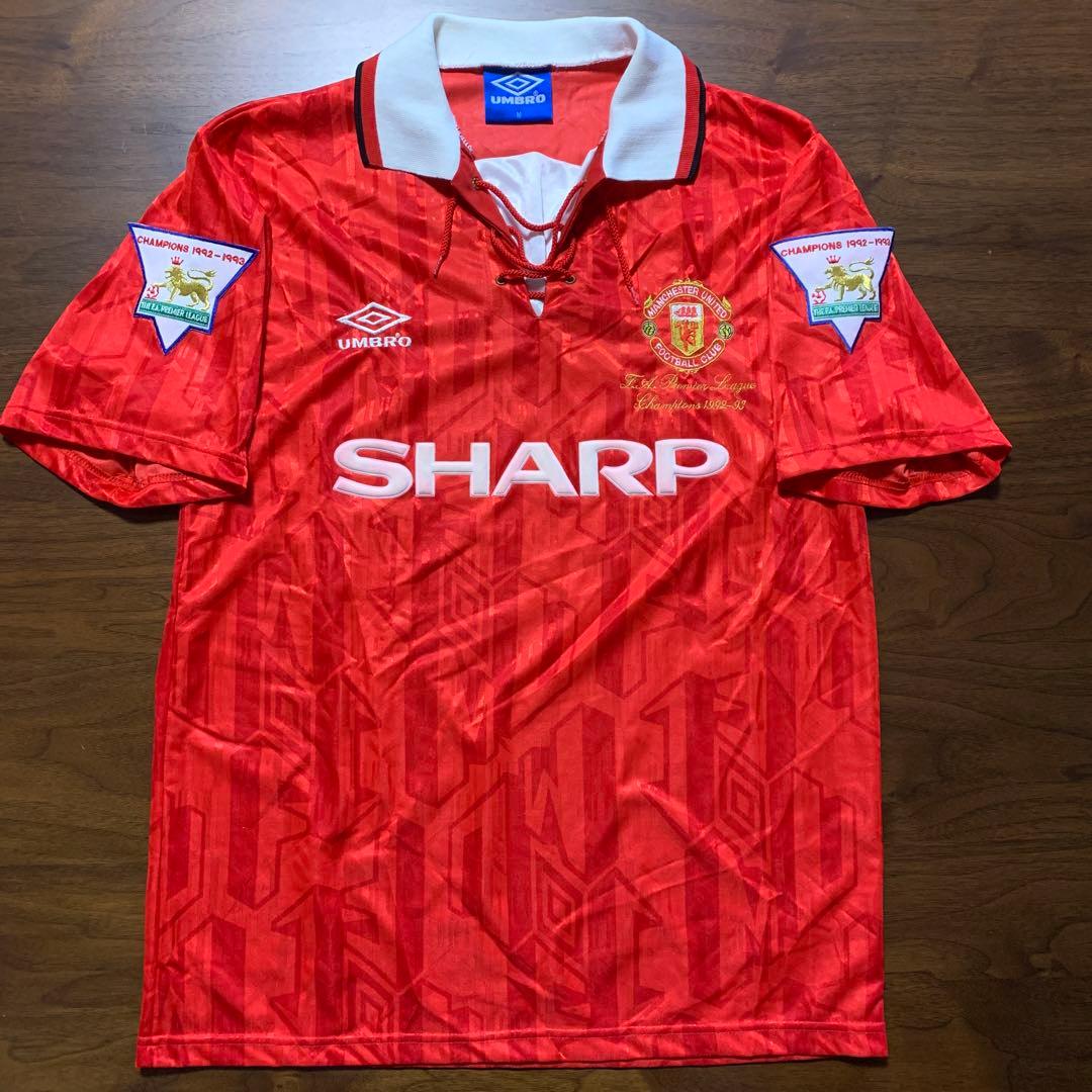 正規品 マンチェスターU 1992-93プレミアリーグ優勝記念刺繍入ホームシャツ