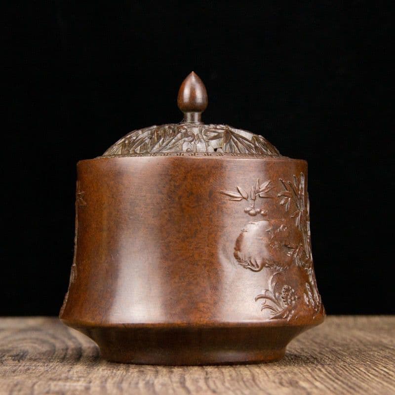 パンダ文竹薫香炉 香道具　蓋置 工芸品 美術品 置物