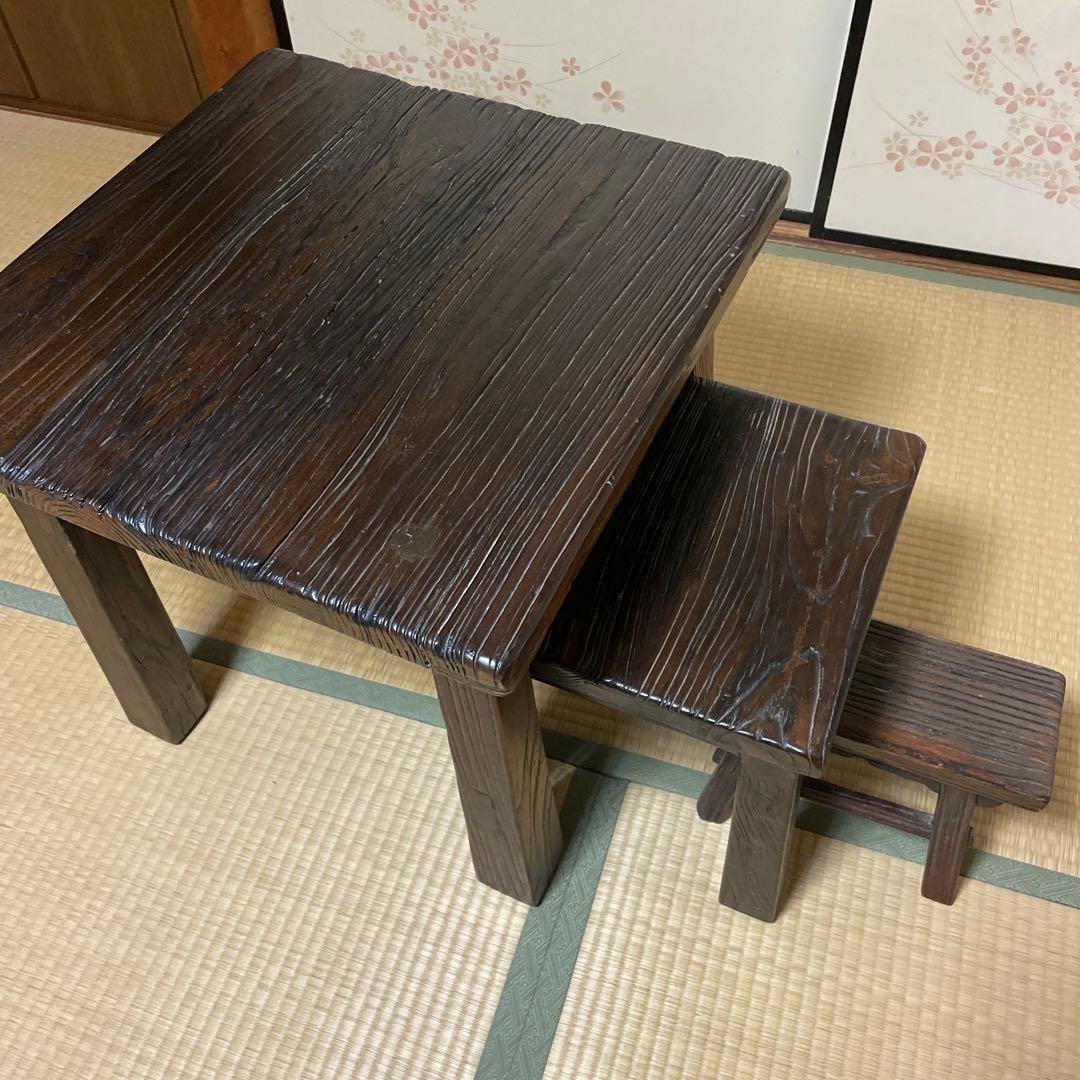 アンティーク　家具　浮造り　テーブル　イス（二脚）和風レトロ