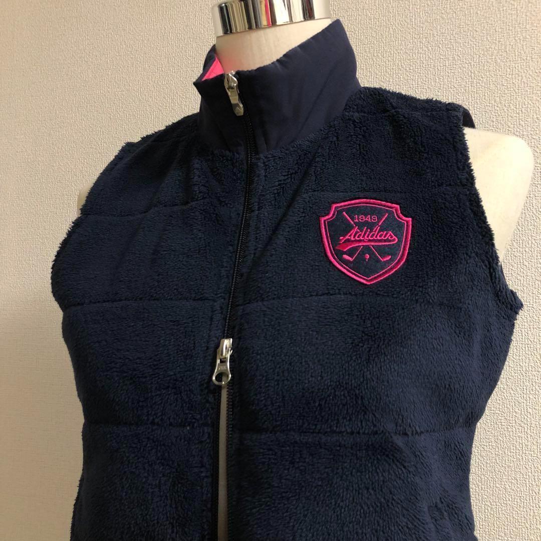 アディダスゴルフ フリースボア ダブルジップ ベスト ネイビー Mサイズ