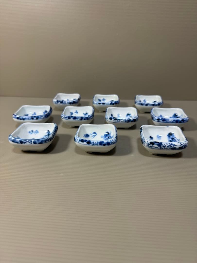 2223 九谷焼　角福　染付山水　小鉢　10客　時代物