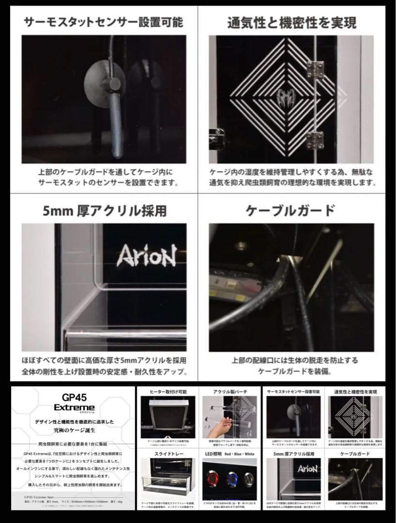 Arion GP45 爬虫類ケージ　クレステッドゲッコー・エメツリ等