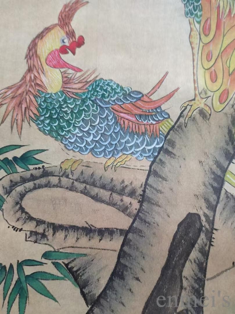 中国古美術.明時代.呂紀款.花鳥図.宣紙画.三尺手描き.旧蔵出.文房置物.唐物