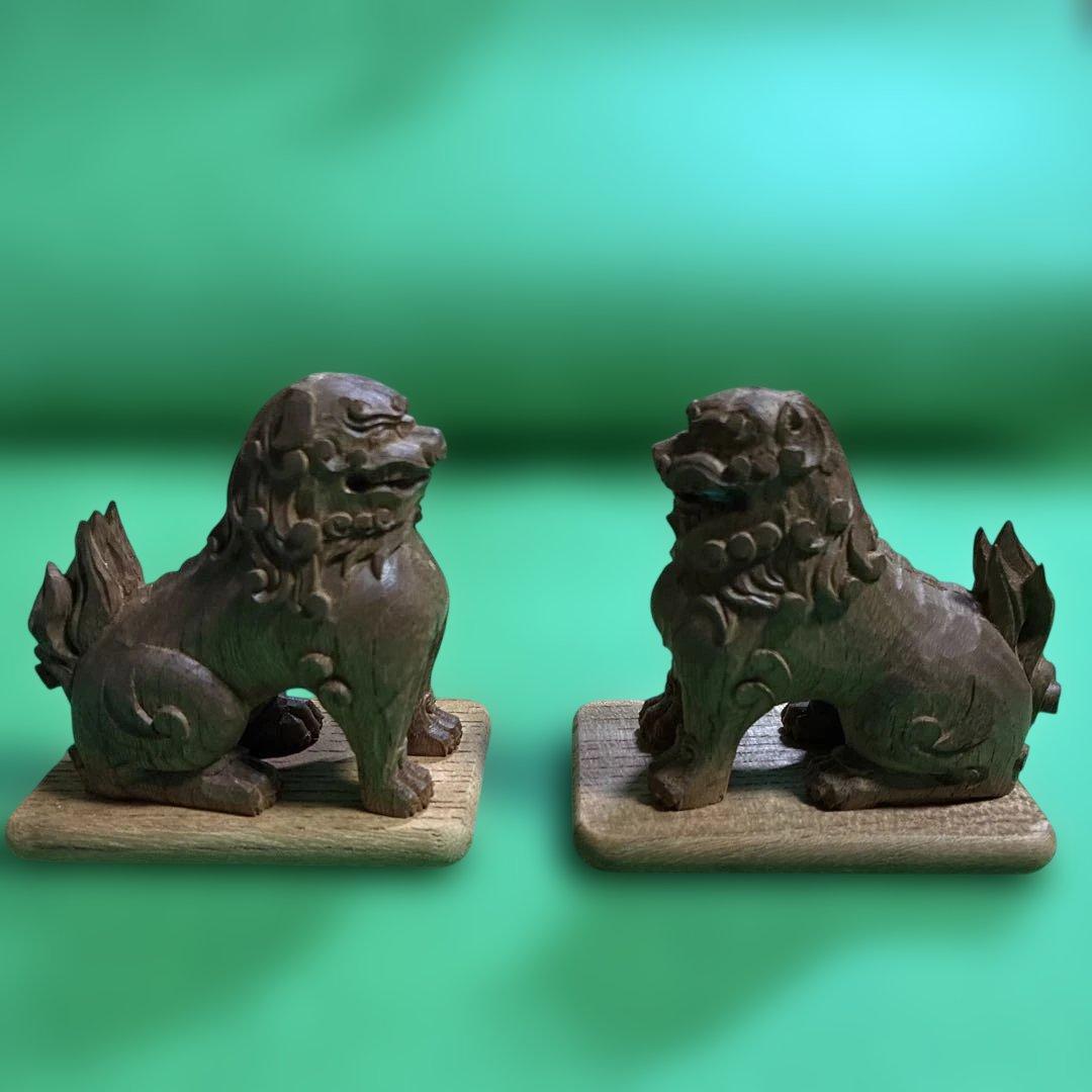 ④ 狛犬　彫り物（けやき材）木製　左右一対