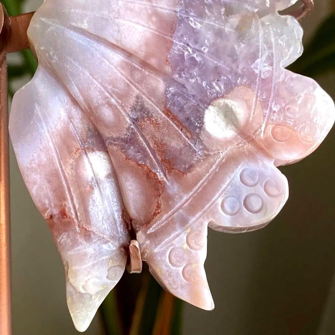 ★★破格大特価【 ピンクアメジスト 蝶々 バタフライ スタンド 彫り物 】