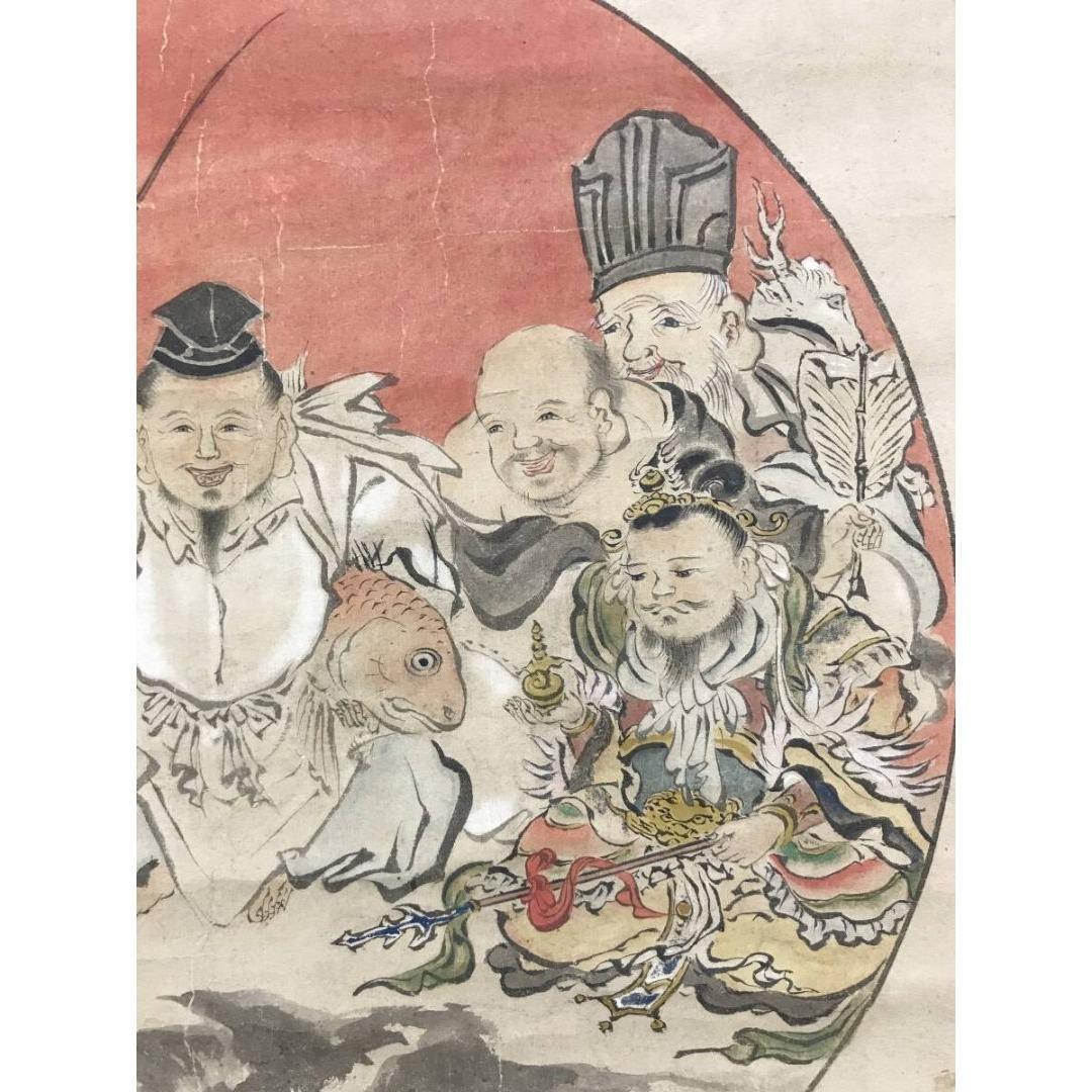 真作/狩野探幽/七福神図/祝掛軸/正月掛軸/人物図/掛軸☆宝船☆AK-614
