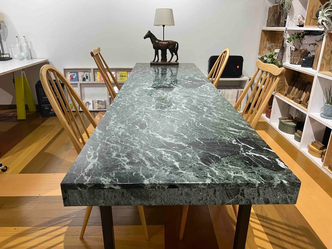 【高級】ビンテージ グリーンマーブル模様が美しい 大理石 ビッグテーブル