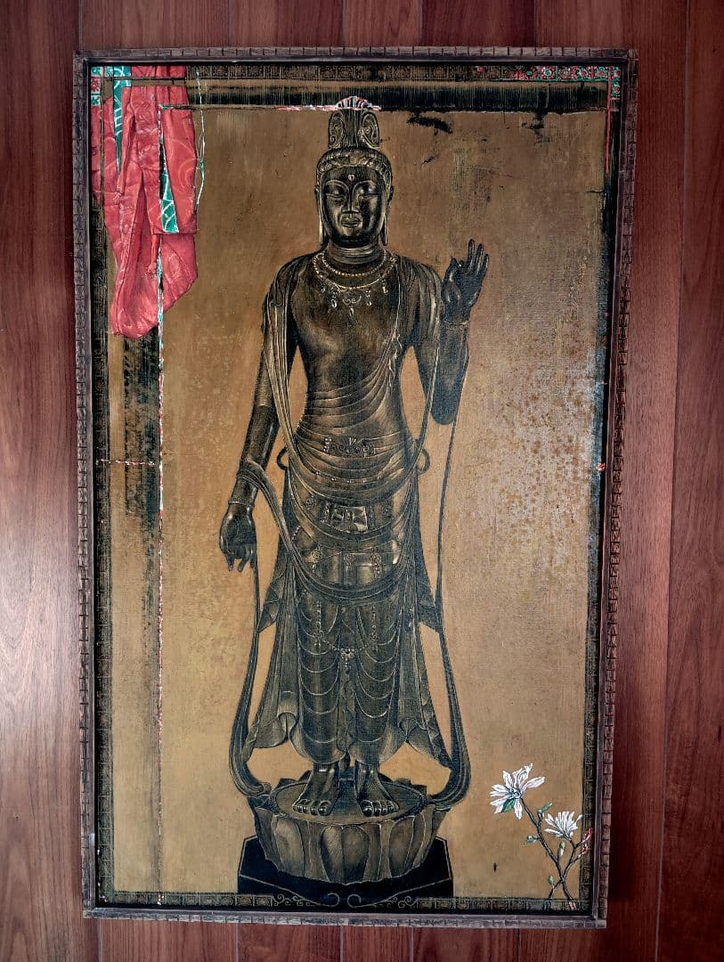大型絵画弥一M1伝統的な仏像 油彩画観音様キャンパス手描き原画美術展出品作品真作