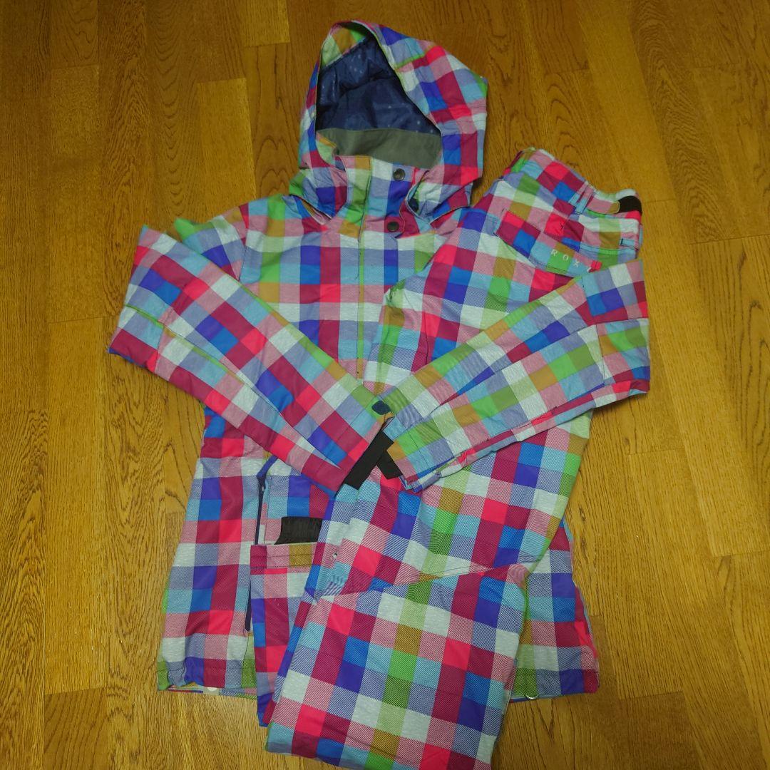 【美品】ROXY　スノボウェア　上下セット　Ｍ　チェック　マルチカラー　派手