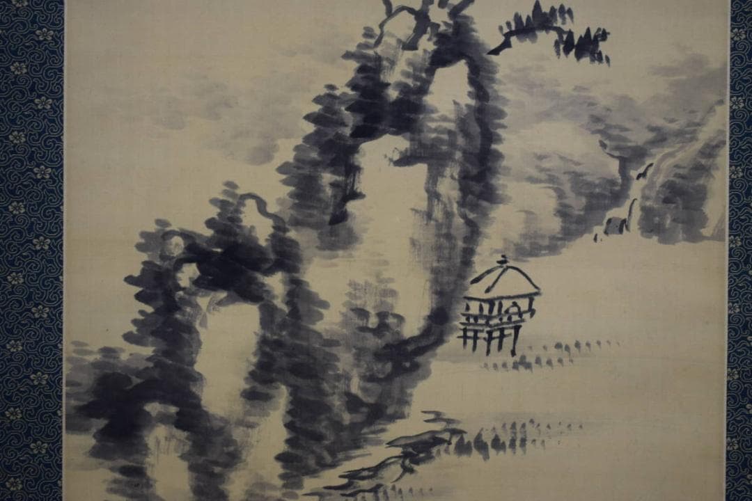 模写/田中柏陰 /山水人物画賛/桐共箱付/布袋屋掛軸HE-694