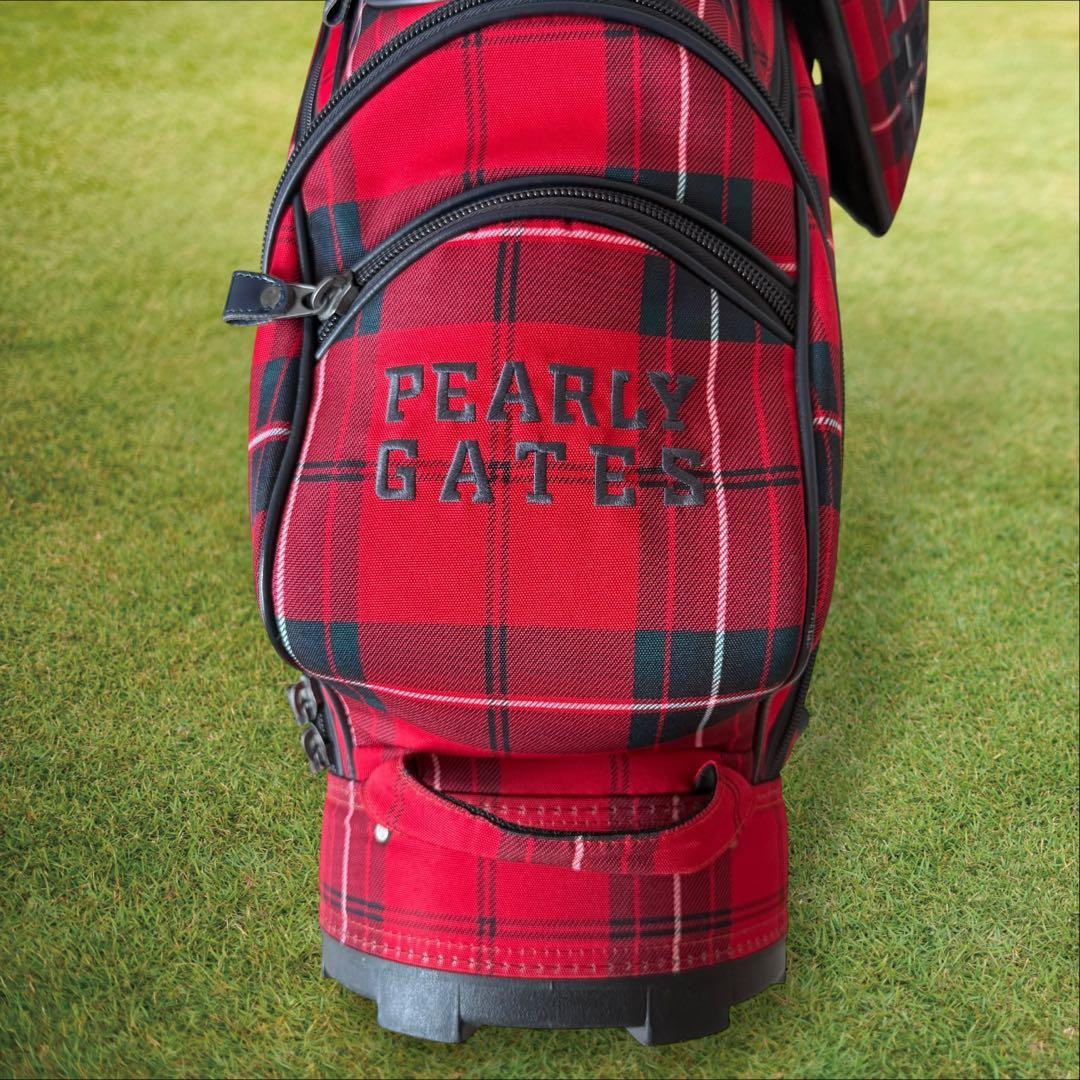 美品　パーリーゲイツ　キャディ バッグ　9型　赤　チェック　色褪せ無し