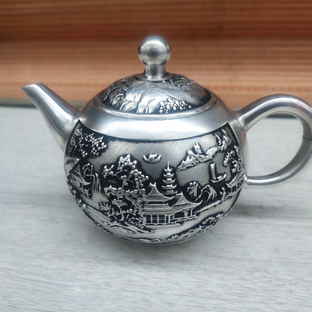 銅器 山水茶壺 酒壺 茶道具 工芸品 美術品 置物