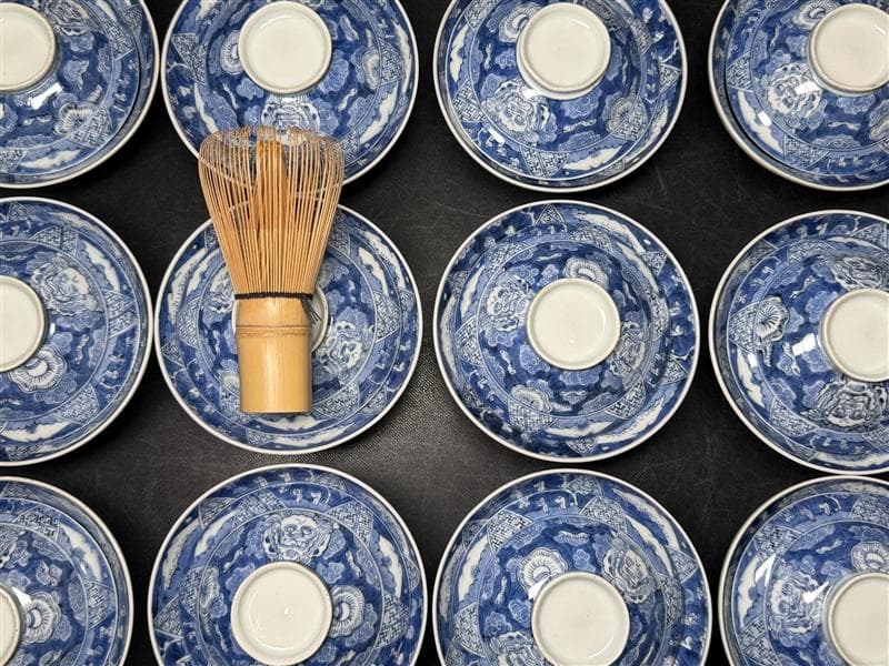 時代 古伊万里 染付 雲龍 宝珠 七通組 113客 無傷 文化十四年 江戸期