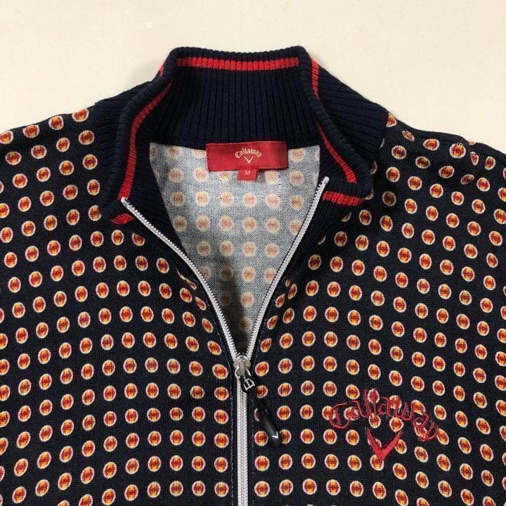 レッドレーベル★ダブルジップ ウール100% ニット ウェア ブラック 総柄 M